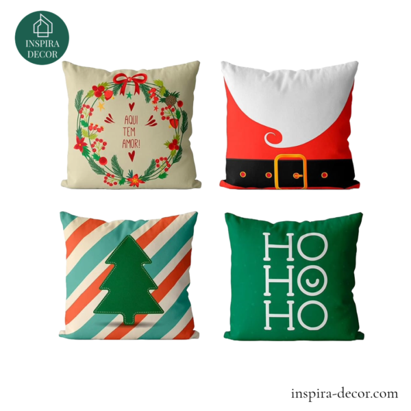 Kit 4 Almofadas Natalinas 40x40 com Estampa de Papai Noel