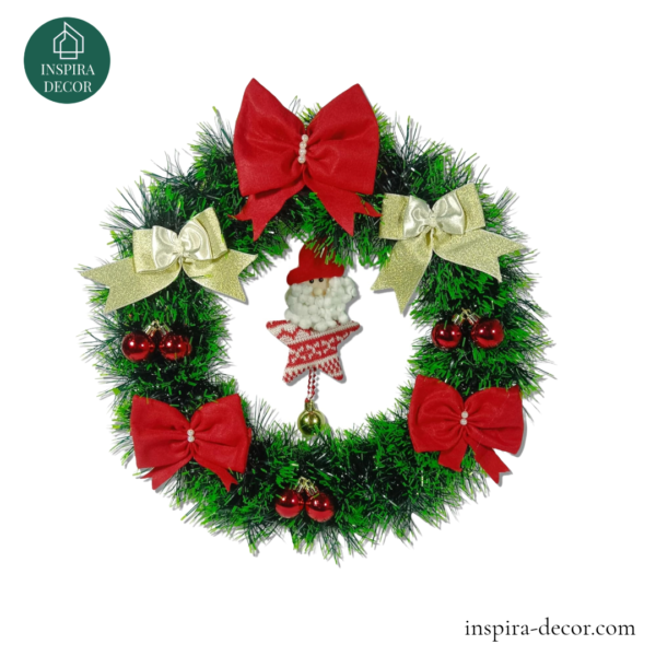 Guirlanda Natal Grande 37cm Verde com Laços e Bolas